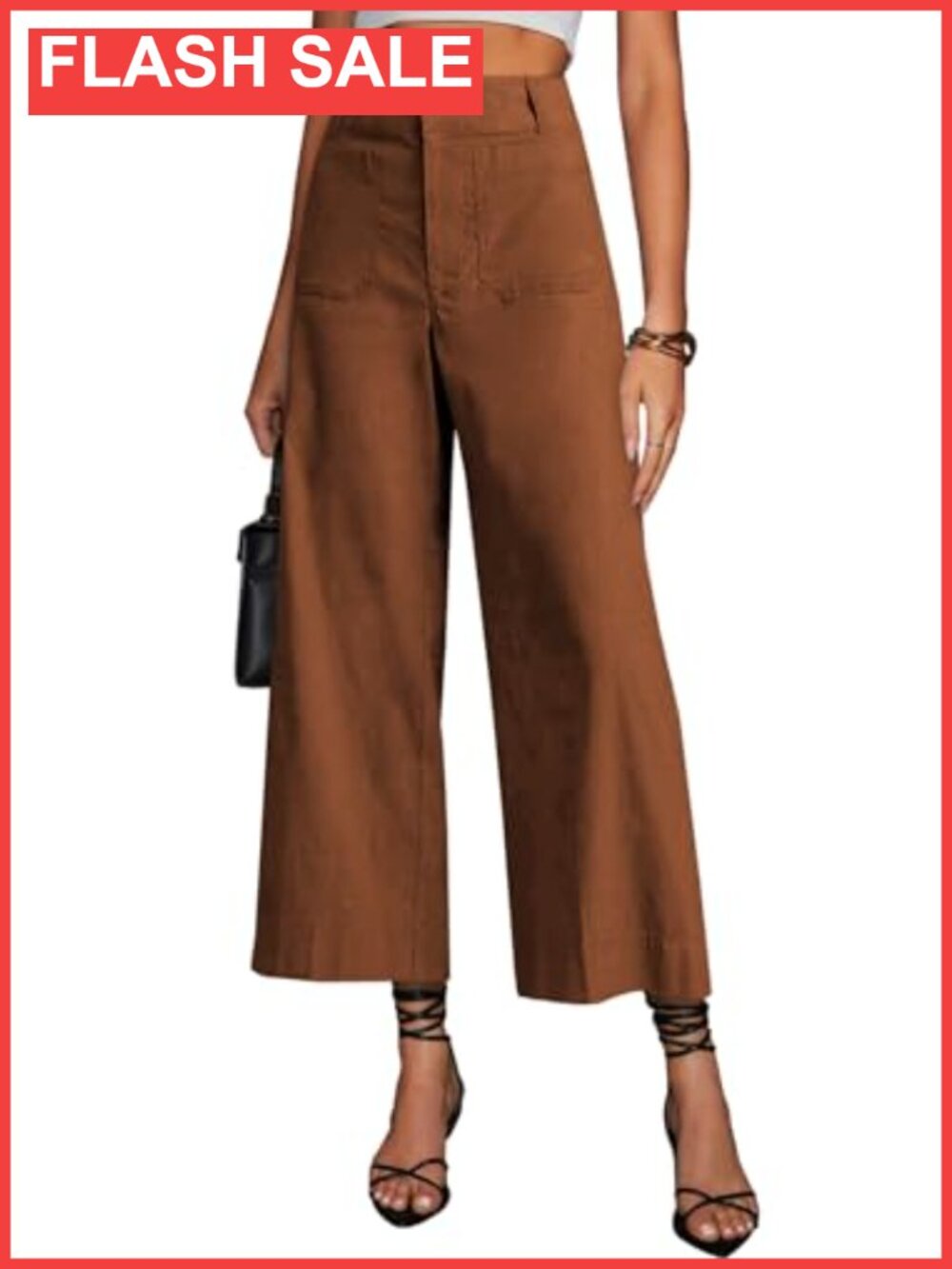 High Waisted Wide Leg Cropped Capris Stretchy Straight Pants Trousers